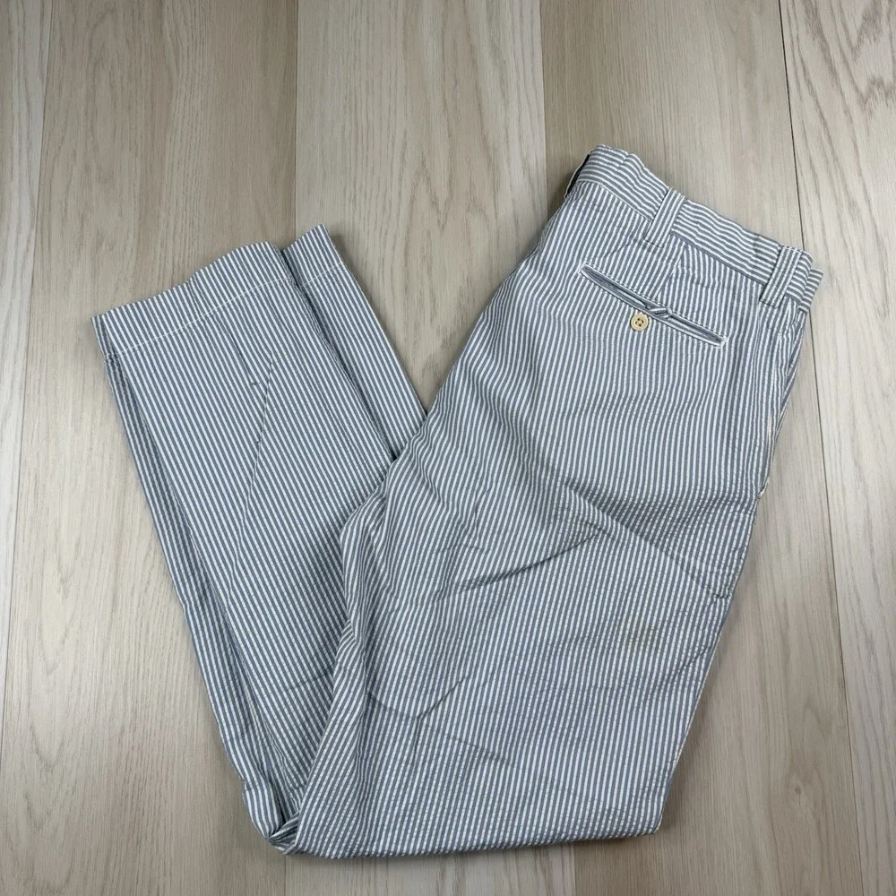 VTG Polo Ralph Lauren Seersucker Pants Mens 34x30 Blue White 100% Cotton